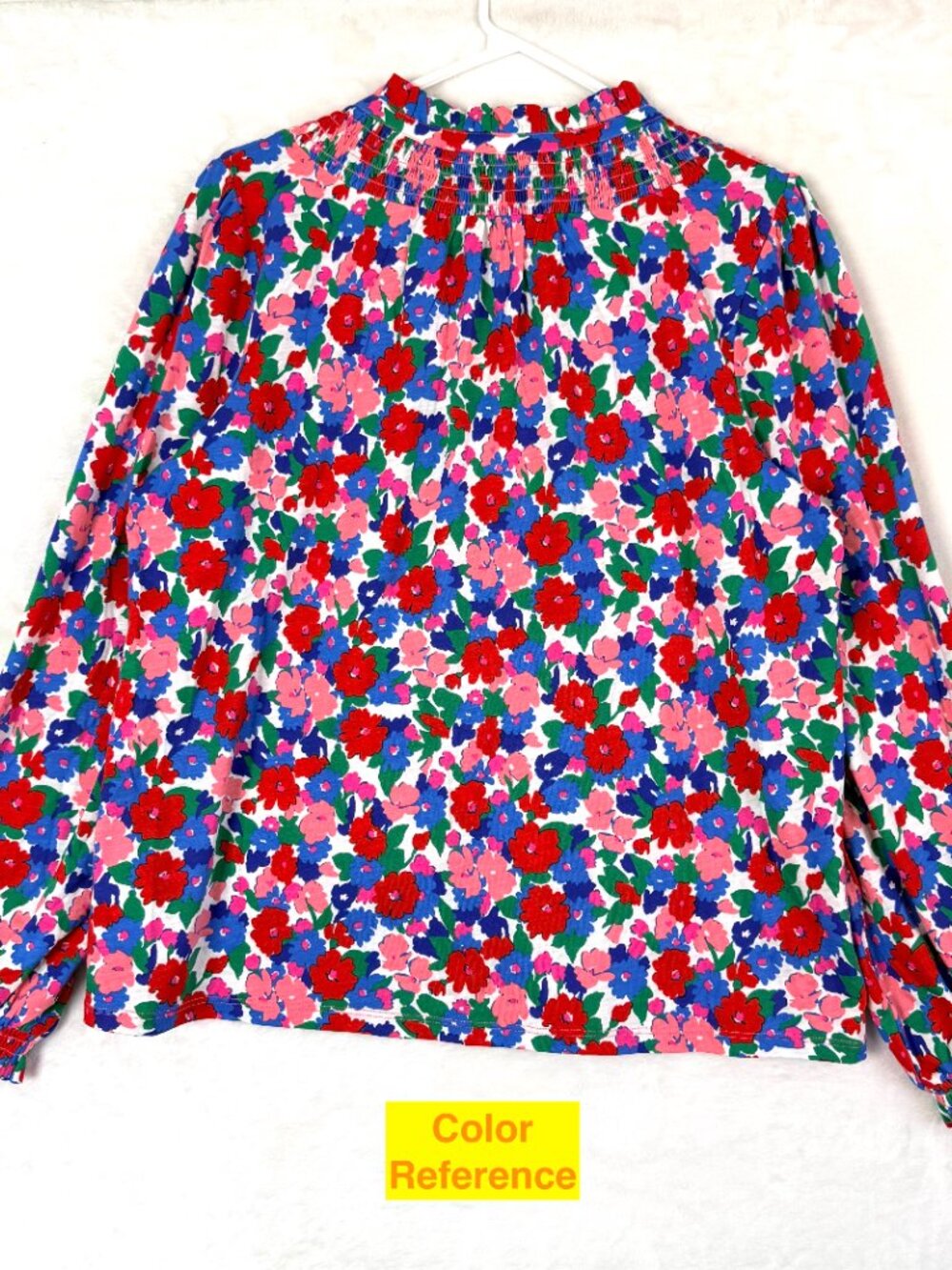 NEW BODEN Fay Floral Smocked Jersey Ruffle Cotton Tencel Button Front Blouse 10 - Picture 3 of 4